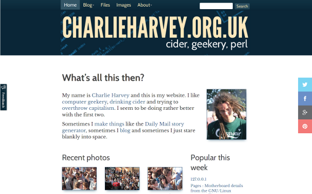 screen grab of beta.charlieharvey.org.uk